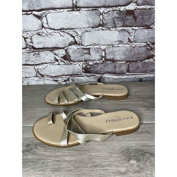 Via Spiga Metallic Silver Leather Toe Post Slides Sandals Women’s Sz 10M US/40EU - Picture 15 of 16